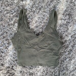MATE the Label organic cotton tencel sage ribbed v neck cropped tank top